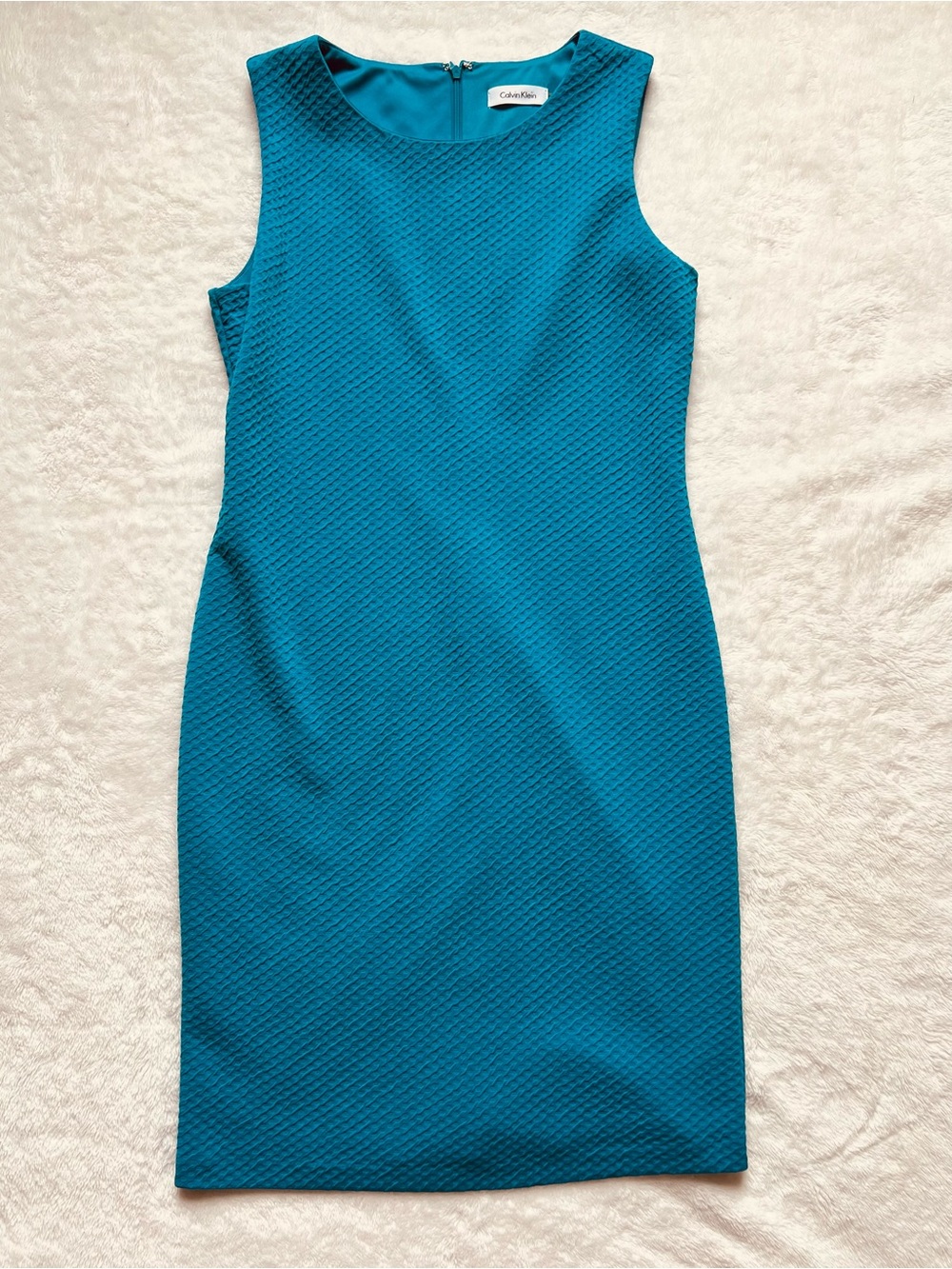 Calvin Klein Teal Textured Sleeveless Sheath Dress